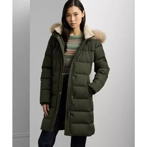 $345 Lauren Ralph Lauren Women's Faux Fur Trim Hooded Down Puffer Coat,M